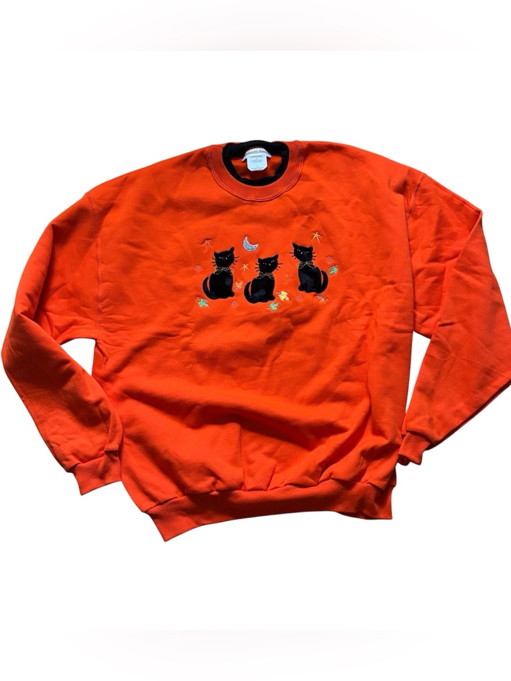 Pleasant Shade Halloween Crewneck Sweatshirt Womens XL Extra Large Orange Cats
